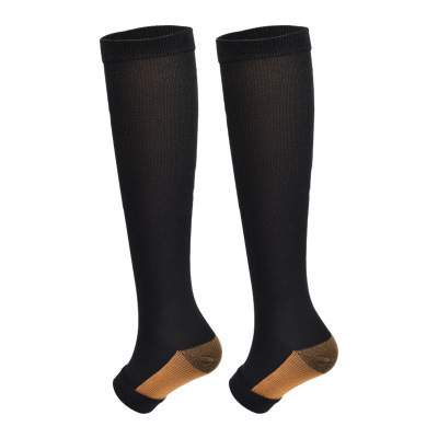 Open Toe Toeless Compression Socks Protective Leg Sleeves Solid Color Winter Sports Compression Stockings Nylon Outdoor Socks 15-20 mmHg